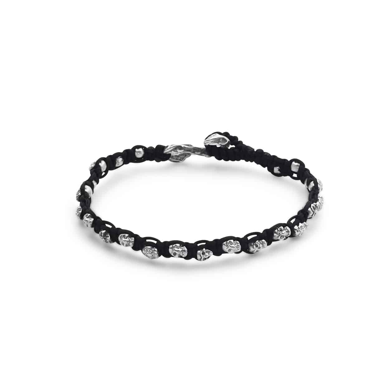 Black Cord Bracelet, Sterling Silver Skulls, Handcrafted, Knotted Bracelet, Judaica, Jewish Inspiration, Strength, Endurance, Perseverance, Gift for Him, Gift for Her, Alternative Style, Unique Jewelry