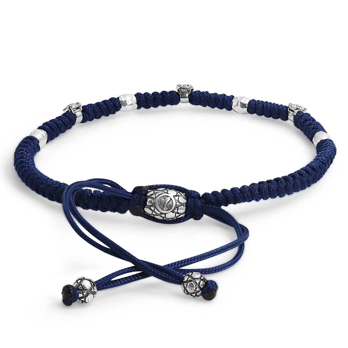 Handmade woven bracelet, Blue cord jewelry, Lab-grown diamonds, 14K white gold beads, Hammered silver beads, Artisan jewelry, Men's luxury bracelet, Unisex diamond bracelet, Hand-braided blue jewelry, Sustainable diamond jewelry, Modern talisman, Minimalist luxury.