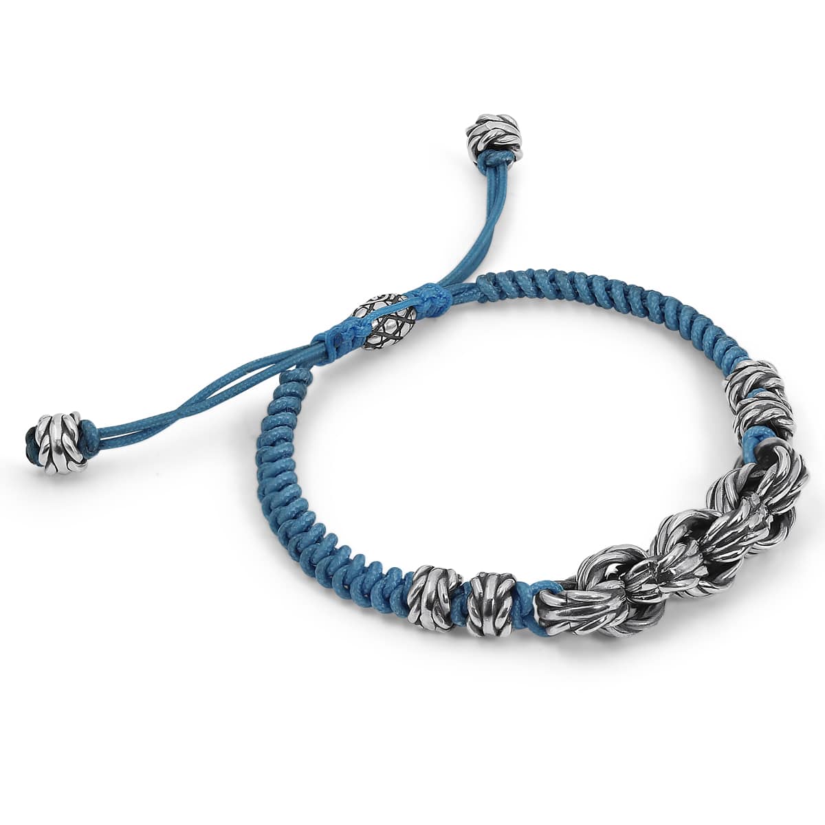 Sterling Silver Braided Bracelet, Handmade Men's Jewelry, Black Cord Silver Bracelet, Adjustable Braided Wristband, Artisan Silver Links
