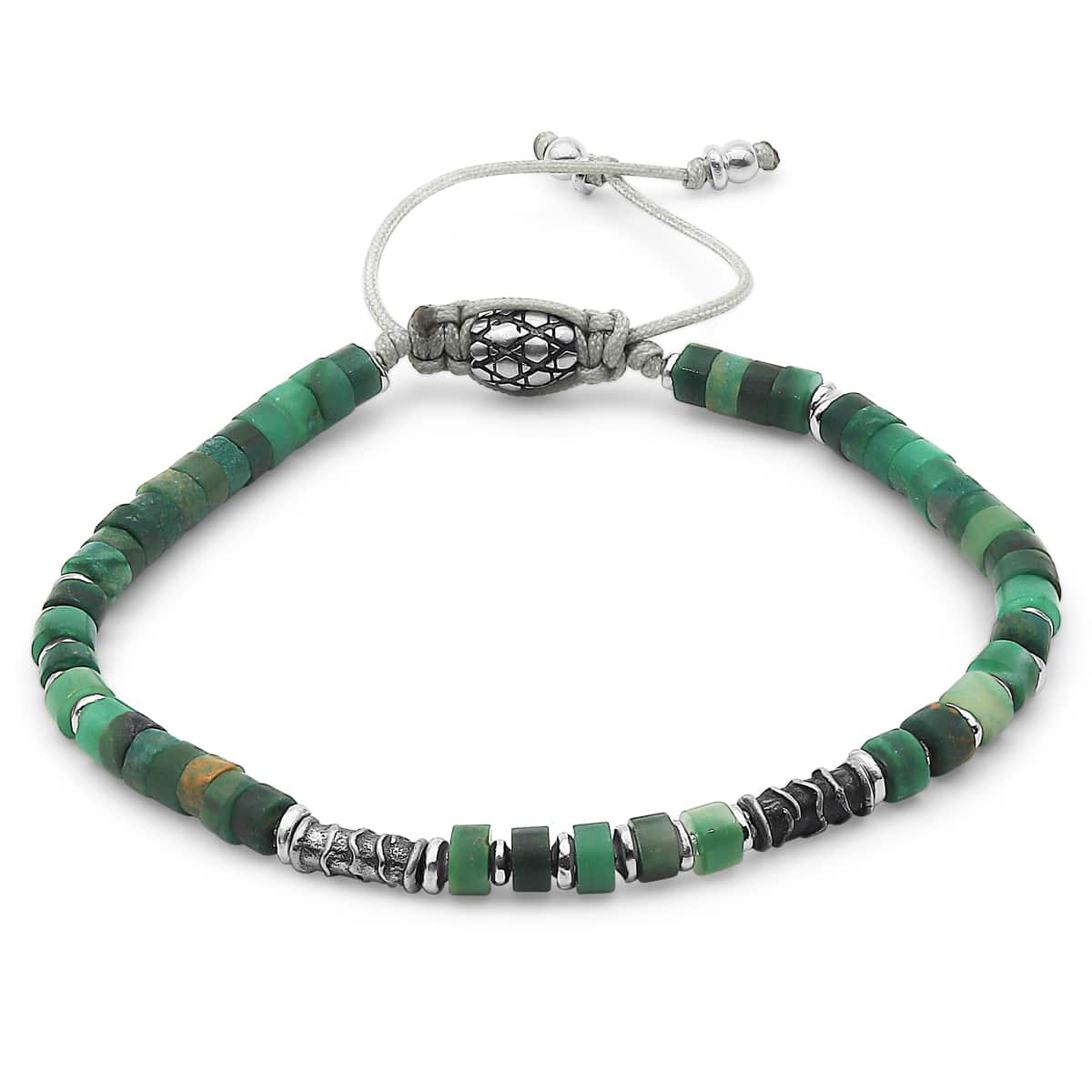 green jade bracelet, 4mm jade jewelry, handmade silver bracelet, men's jade beaded bracelet, 925 sterling silver motifs, bynevo jewelry, minimalist green gemstone bracelet, artisan jade heishi beads, rustic sterling silver jewelry, adjustable cord gemstone bracelet, stackable men's bracelet